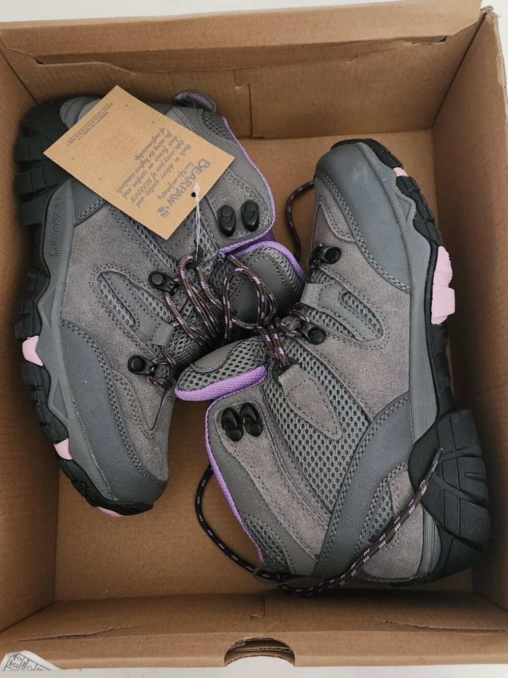 Bearpaw Corsica Ladies Waterproof Lace-Up Hiking Boots Shoes Gray Fog 7 M New
